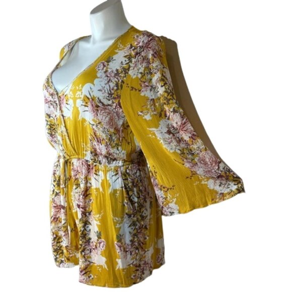 Chic Soul Mustard Floral Romper 2X (16-18) Plus Size Boho Festival - Picture 2 of 16